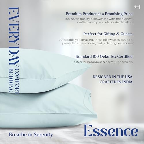 Image of Mayfair Linen 100% Organic Cotton Percale Pillow Cases Queen /Standard Size Set of 2 - Percale Pillowcovers Standard /Queen (Sea Foam), Soft Cooling Pillow Case for Sleeping, Cotton Pillowcases