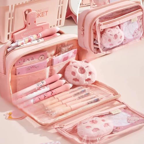 Image of Storio Pencil Box Pouch for School Kids Girls & Boys Aesthetic | Cute Stationary Compass Box Case Organiser | Transparent Pencil Case 8 Layers