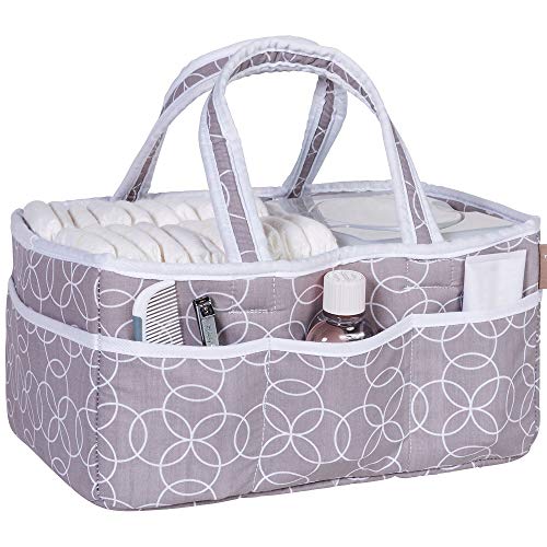 Circles Gray Storage Caddy - Circles Body, Handles and Lining, Solid Trim, Gray and White, Two Handles, 12 in x 6 in x 8 in - Thumbnail 3