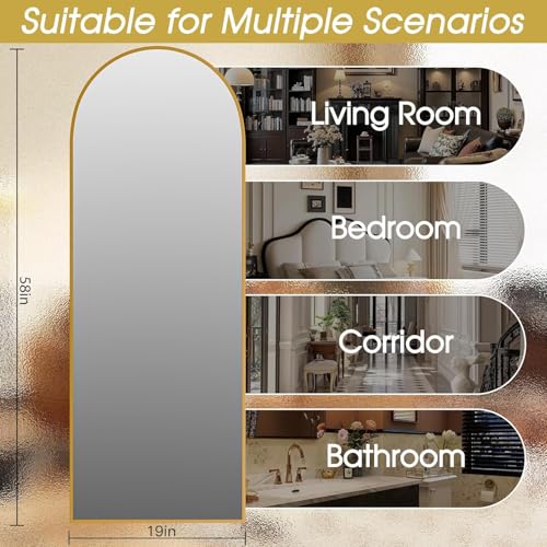 Image of 58 inchx19 inch Floor Mirror Full Length, Arched Full Length Mirror with Stand, Full Body Mirrors for Bedroom Living Room or Cloakroom Gold