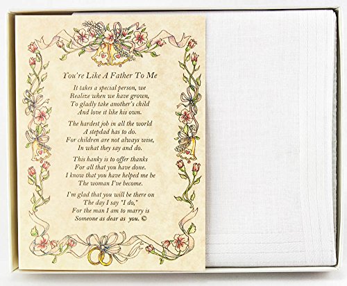 Wedding Handkerchief Poetry Hankie (For Bride's Stepfather) White, Wedding Keepsake, Beautiful Poem | Long-Lasting Memento for the Brides Stepdad | Includes Gift Storage Box