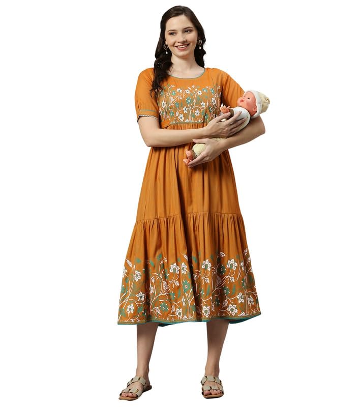 Image of DUMMY SHAPE Maternity Dresses for Women Cotton | Feeding Anarkali Kurta with Concealed Nursing Zippers for Pre & Post Pregnancy | Mom to Be Gifts