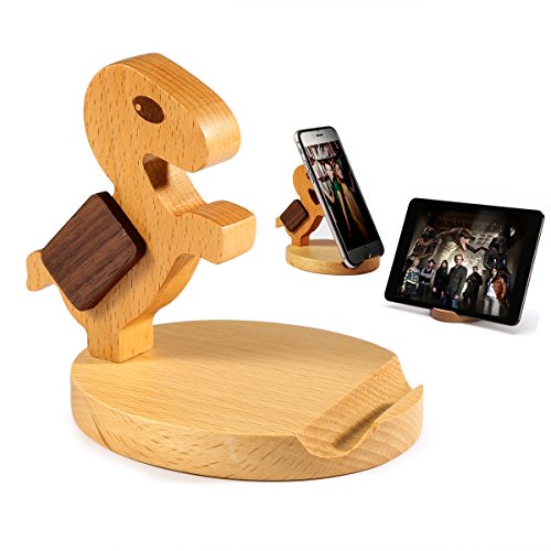 BESTOOL Wooden Phone Holder-Natural Wood Creative Cute Cell Phone Stand for Desk Cell Phone Stand for iPhone Ipad Samsung Phone Tablet Plate PC (Pony)