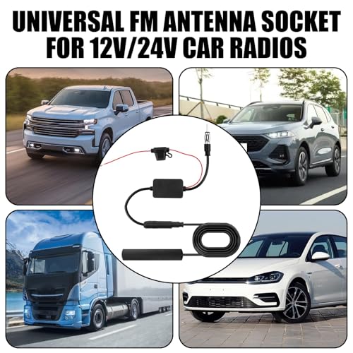 Autoantenne mit Verstärker Universal 12V mit 300cm Kabel, Antennenverstärker für Autoradio FM/AM/DAB, Autoantenne mit DIN-Adapter, KFZ Autoradio Antenne Stereo Media für Fahrzeug, PKW, LKW, SUVA