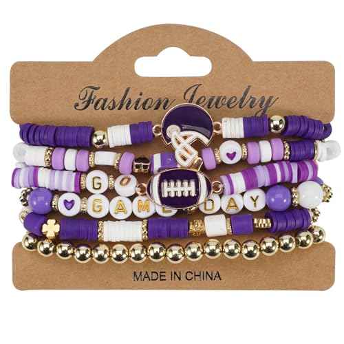 6Pcs Heishi Bracelets for Women Rugby Clay Beaded Stretch Bracelets Stackable Game Day Sports MAMA Bracelet Set Summer Beach Accessories Outfits Jewelry Gifts2