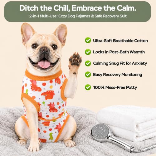 Image of PetWarm Post Surgery Dog Onesie, Surgical Recovery Suit for Dogs, Professional Dog Recovery Shirt Abdominal Wounds Bandages Substitute E-Collar and Cone, Dinosaur Pattern, Yellow, M