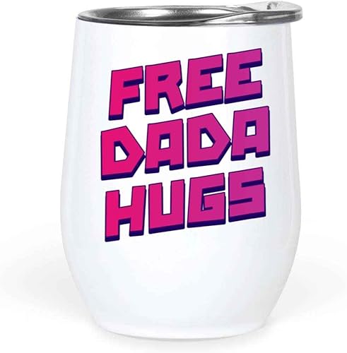 Lgbt Rainbow-themed Gift for Dada Hugs Supporters, for Son's Birthday - Message on 12 Oz White Stainless Steel Wine Tumbler