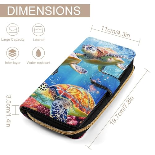 Colorful Sea Turtle Long Wallet PU Leather Credit Card Holder Durable Zippered Purse Clutch Wallet2