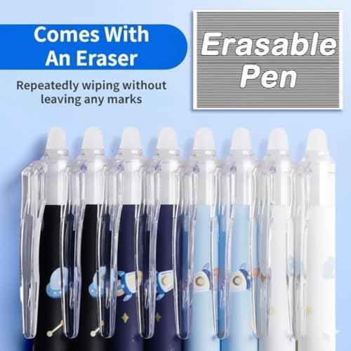 Image of Erasable Gel Pen, Space Theme, Blue Ink, 0.5mm Fine Tip, Comfort Grip, for School and Office, Pack of 12 (Space)