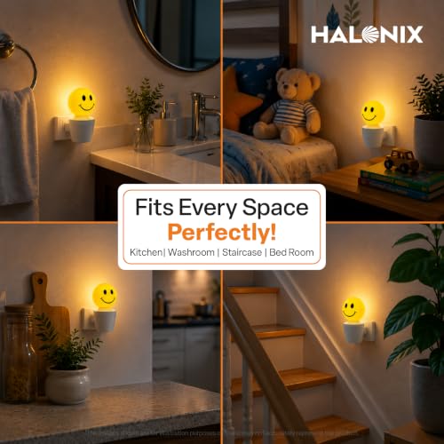 Image of Halonix SMILE 0.5W Yellow LED Night Lamp | Plug & Play | Up to 30,000 Hours LED Life | 1 Year Warranty | Energy Efficient Night Light for Bedroom, Kids Room & Hallway