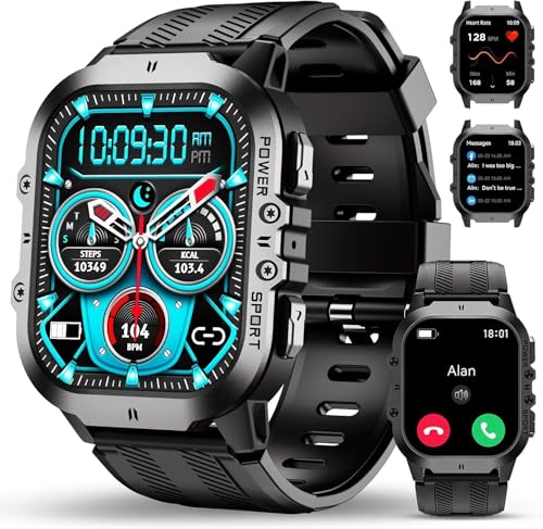 OUKITEL Reloj Inteligente Hombre Militar con Llamadas Bluetooth, 5ATM Impermeable Smartwatch Hombre con 120+ Deportivos, Relojes Digital Sumergible con Presión Arterial/Pulsómetro para Android/iOS