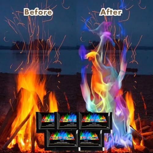 5PCS Fire Colour Changing Powder,Magical Flames,Magic Campfire Flam,Long-Lasting Fire Colour Changing Powder,Magic Neon Flames Fire,Fire Cones Colour Changing,Fire Magic Flames,Mystical Fire Sachets - Image 3