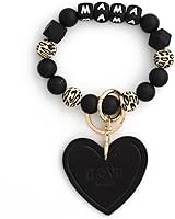 JNEWIN Silicone Beaded Mama Wristlet Keychain - Heart Charm Bracelet for Women, Mom Gifts, Large Car Key Ring
