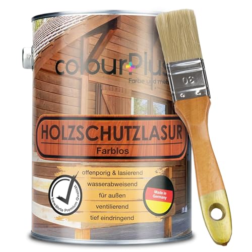 ColourPlus Holzschutzlasur außen 2,5 Liter - Transparent - wetterfeste Holzschutzfarbe mit UV-Schutz für Gartenmöbel, Zäune und Carports - Holzlasur und Holzschutz Öl-Lasur für außen