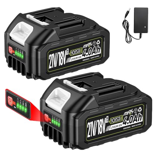 UPF マキタ 互換 バッテリー 18V/21V 4000mAh 二個セット 長時間作業可能 充電式 リチウムイオン電池 LED電池残量表示 互換 マキタ 18V バッテリー 21V マキタ電動工具用 多数保護機能搭載 小型 軽量 充電器付き PSE認証済み