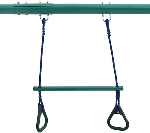 Miniatura 8 de Juego de columpios para niños con anillos de gimnasia y 4 asientos, juego de deslizadores de metal con marco de acero y 2 asientos de columpio con 1