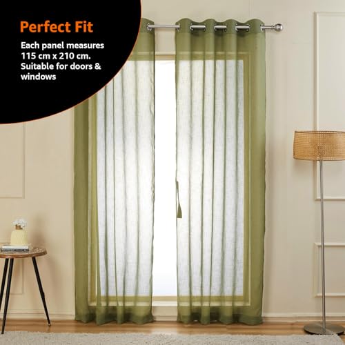 Image of Amazon Basics - Sheer Door Curtains | Light Filtering | 7 Feet | Set of 2 | Plain Design | for Living Room, Bedroom & Balcony | 115 cm x 210cm, Color - Green