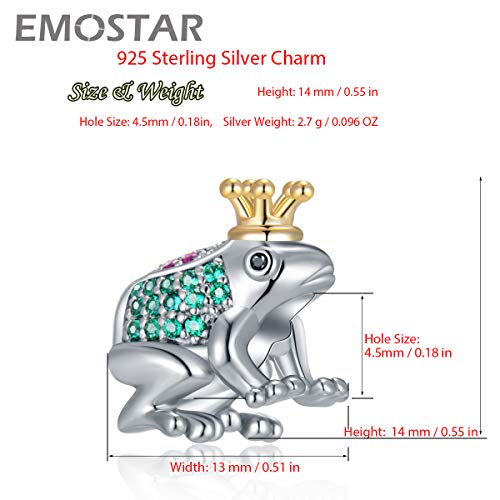 Emostar Cute 3D Frog Prince Charms With 18K Golden Crown Fits Pandora Animal Bracelet, 925 Sterling Silver Twinkle Pave Leaping Frog Cz Beads, Gifts For Christmas/Mothers Day/Valentines Day #TOP2