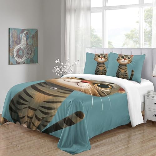 Housse de couette chat 3D 260x220cm en microfibre de qualité supérieure avec taies