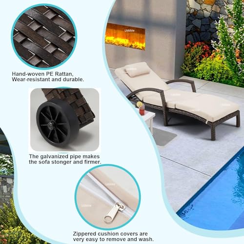 Image of Outdoor Poolside Lounger with Adjustable Backrest Sun Chaise Recliner for Terrace Garden Poolside for Relaxation Durable and Stylish- Set of 2 (Brown & Cream)