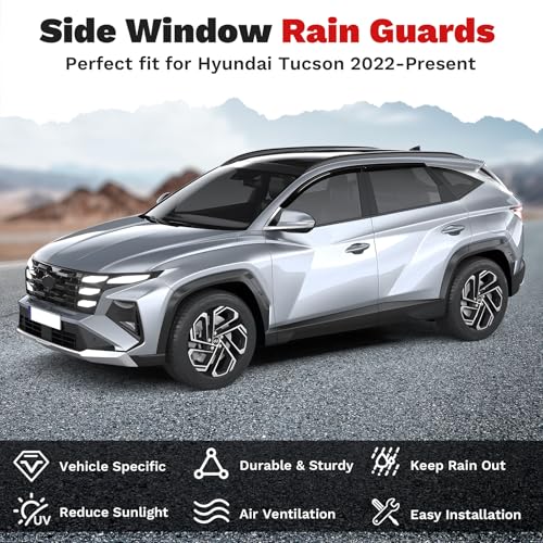 Image of Canvcle Window Visors Rain Guards for 2022-2025 2026 Hyundai Tucson Accessories, Outside-Mount Tape-On Side Window Wind Deflectors Vent Visors Shades Rainproof Black 4PCS