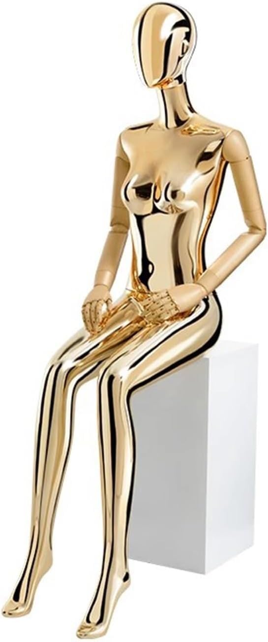 CONGRUI Showcasing Human Retail Mannequins with Chairs in the Shop Window Detachable and Rotatable Arm Manikin(Gold)