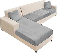 Vista 17 de NAISI Funda para Sofá Seccional de 1 Pieza de Terciopelo Separada para Chaise Lounge Funda Suave Elástica Fundas para Sofá Seccional Marrón