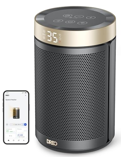 Calefactor Eléctrico Dreo, 1500 W Eficiente en Energía, Silencioso, Portátil, con Ventilador Cerámico, Termostato con 3 Modos, Temporizador de 12 Horas, para Dormitorio, Heater 316S, Dorado.
