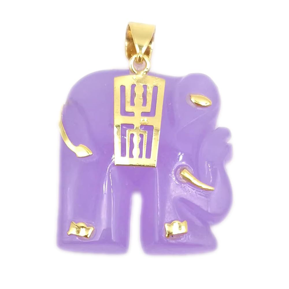 VesppearsNatural Feng Shui Purple Jade Necklace Pendant for Women Genuine Yoga Violet Jadeite Elephant Auspicious S925 Silver Gold Plated