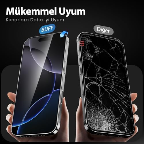BUFF LABS 5D Privacy EasyFit 2 Adet Kolay Uygulama Aparatlı Ekran Koruyucu Temperli Hayalet Ekran Cam (iPhone 17 Pro Max / iPhone16 Pro Max) - Görsel 3