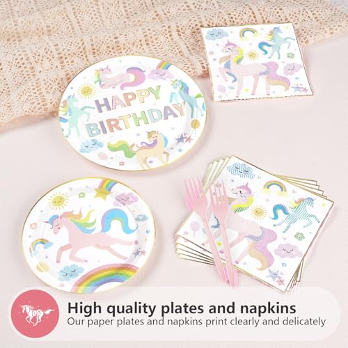 Image of Greencian 96Pcs Magical Pastel Unicorn Party Decorations Serves 24 | Rainbow Unicorn Birthday Plates and Napkins Tableware Sets for Girls Baby Shower Birthday Party Supplies