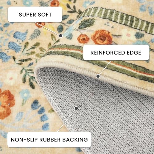 Tapete beige floral vintage 120x96 cm para sala miniatura 6