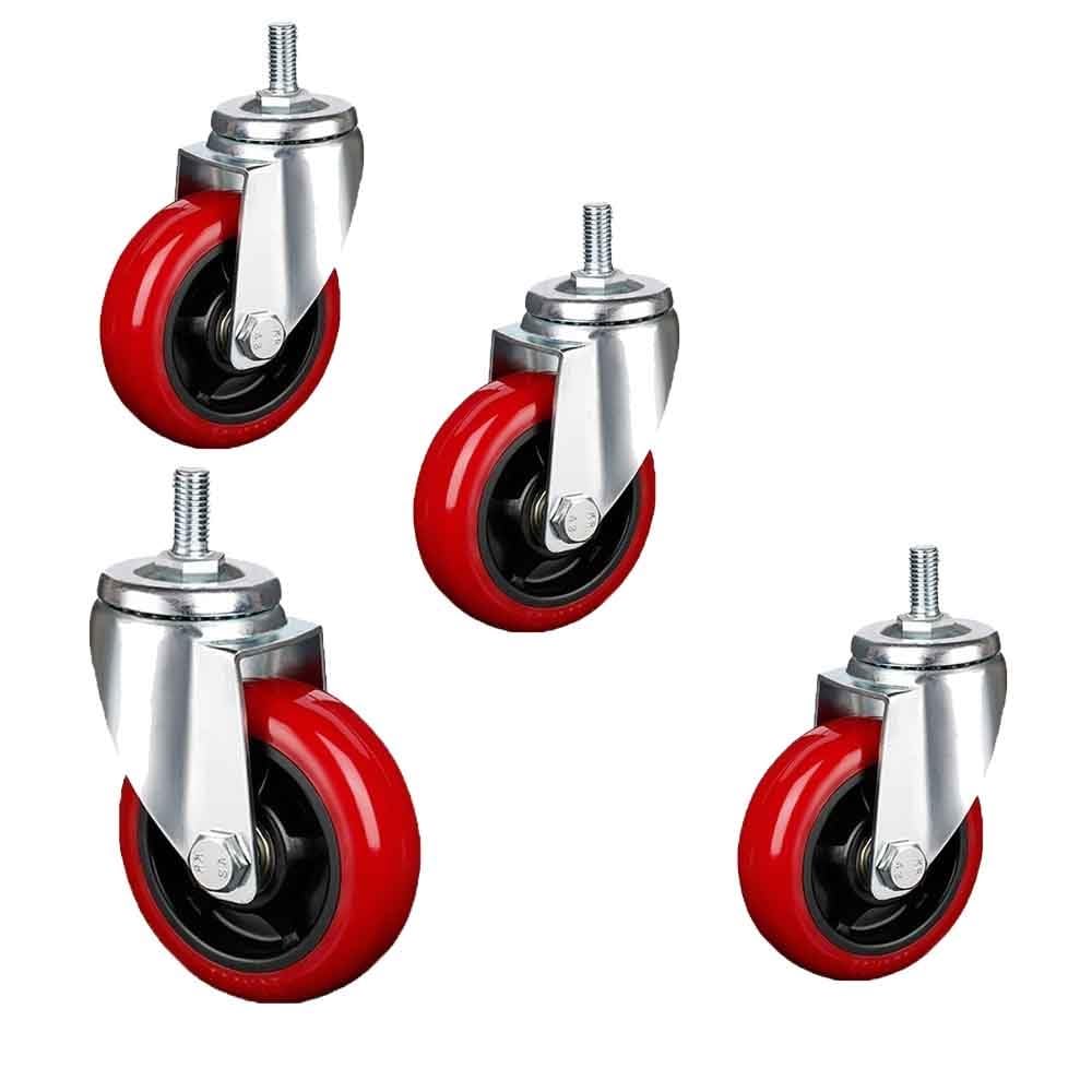 GBRJUYF 4-Inch PU Replacement Caster Wheels Set of 4 Industrial Swivel Casters with Brake 360° Rotating Silent Anti-Wear M12 Threaded Stem for Smooth Mobility