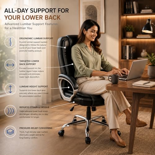 Image of GOYALSON Doctor Ortho Lumbar Support Spine Care High Back Office Executive Boss Black Revolving Chair | Made in India (Black New)