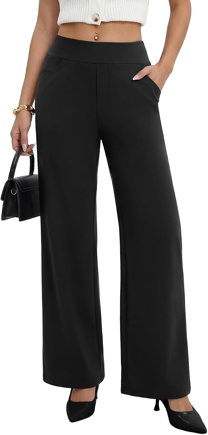Sampeel Womens Stretchy Work Wide Leg Pants Business Casual Office Slacks