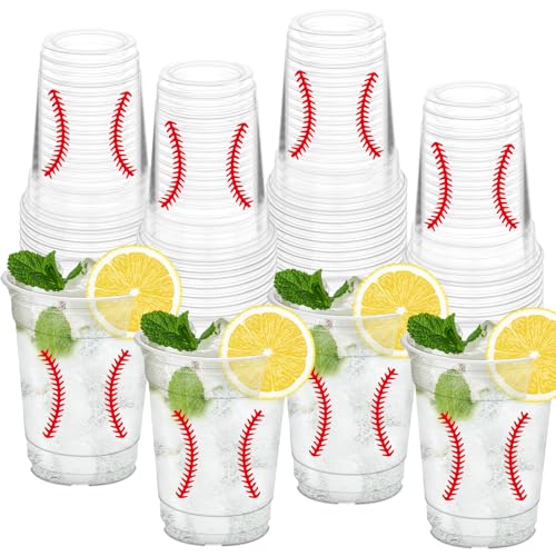 HYMENEX 50Pcs Baseball Cups 12oz Baseball Plastic Cups for Birthday Home Kitchen Wedding Decorations Game Day Event Sport Theme Party Supplies