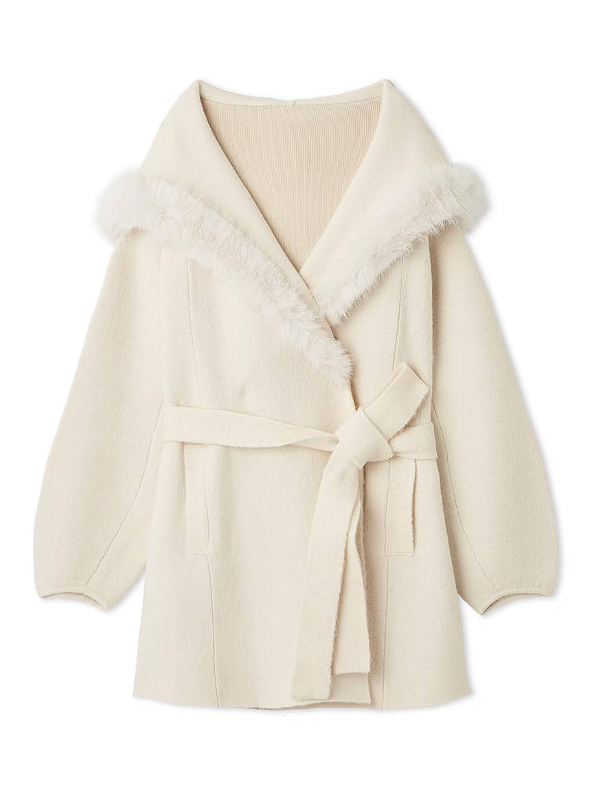 Amazon.co.jp: ファーフードニットコート SWNC254157IVRF : ファッション