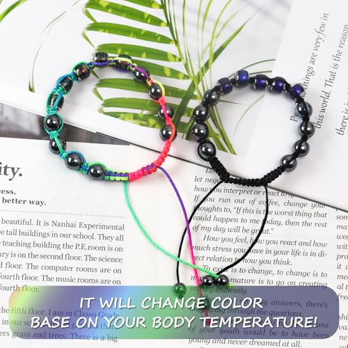 2Pcs Adjustable Mood Bracelet for Women Color Changing Based on Emotion Beaded Braided Dazzling Mood Bracelet Shinning Links3