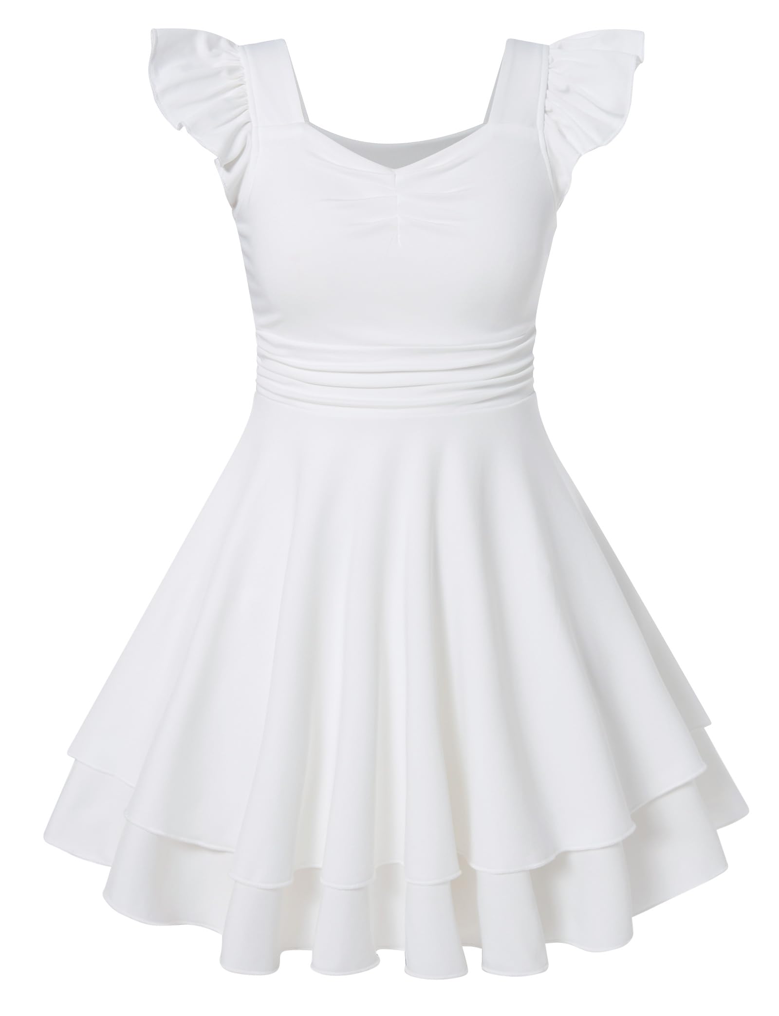 Girls Ruched Dresses Teens Ruffle Flowy Tiered A Line Swing Dress for Girl 7-14Y