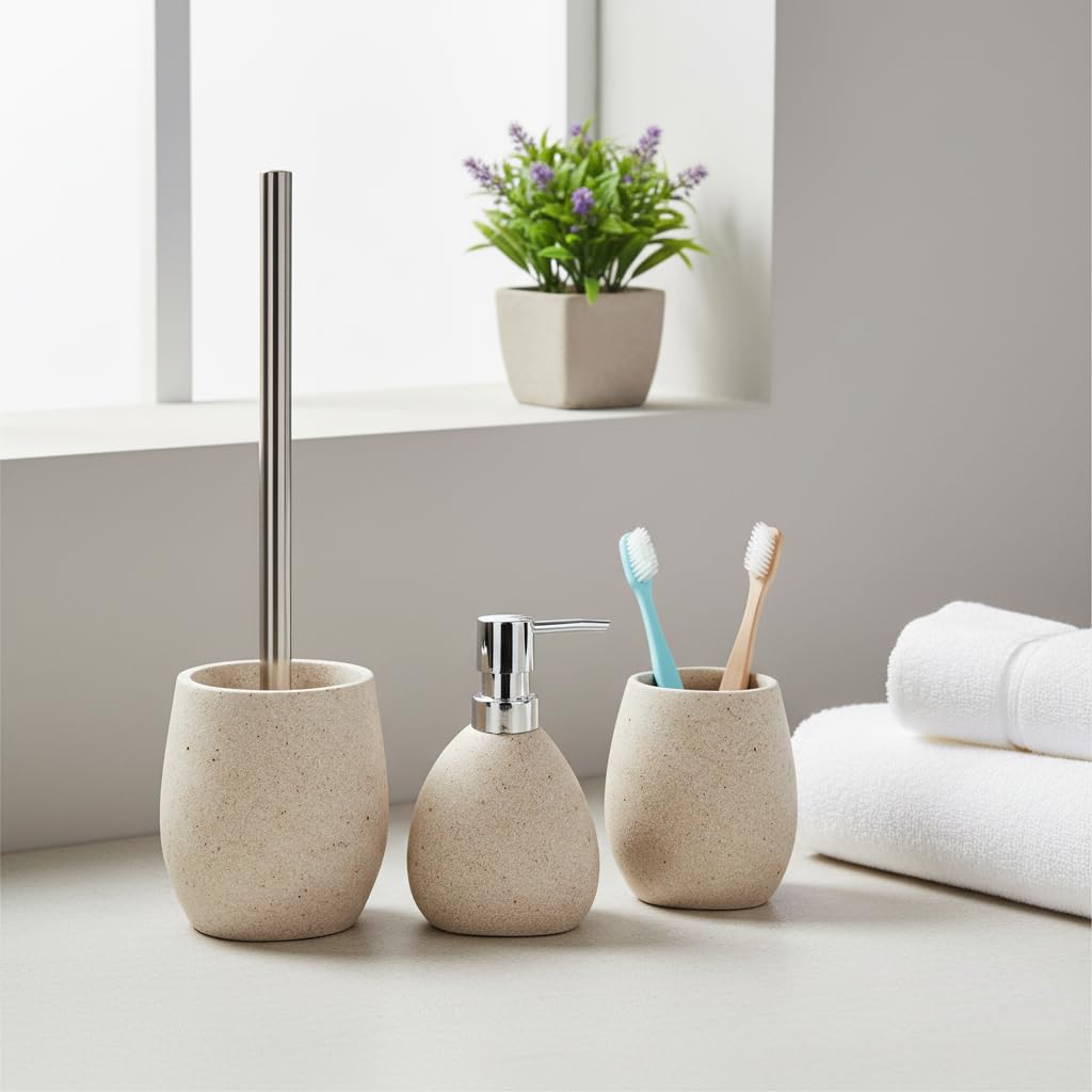 Juego Accesorios de Baño Color Arena, Kit de 3 Piezas, Set de Baño Completo, Conjunto Accesorios para Cuartos de Baño Modernos