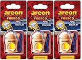 AREON Fresco Désodorisant Voiture Liquide Neuve Odeur Neuf Senteur Bouteille en Bois Flacon Rétroviseur Pendu 4ml (New Car Lot de 3)