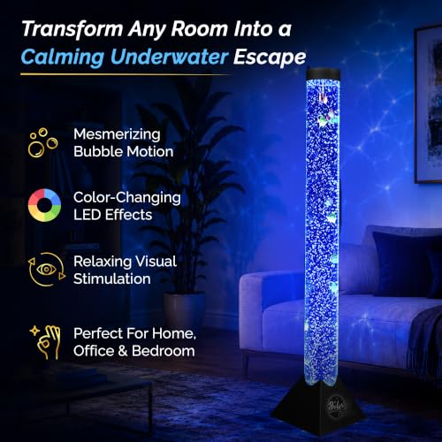 Image of Brewish 4FT Sensory LED Water Bubble Fish Tube Floor Lamp with 16 Color Changing Light Effects & 4 Modes, Fake Aquarium Night Light and Gift for Kids, Autism, Men & Women - Remote Control & 12 Fishes