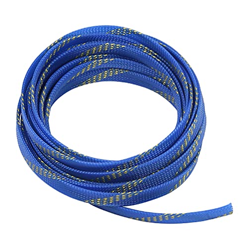 Othmro 幅12mm 長さ5m ブルーゴールド 1個入り 編組スリーブ 編組チューブ RoHS認証 PET ポリエチレンテレフタレート材質 ポリエステル編組スリーブ ケーブル被覆用