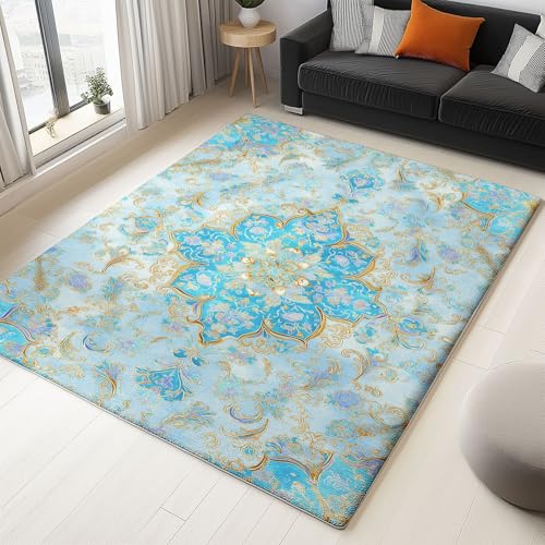 Alfombra Grande de área antideslizante de TPR lavables a máquina, pelo corto Alfombras suave seguro Retro Patrón Estilo Cortesano Tela Papel Tapiz, para familias con niños y mascotas 120 x 180 cm