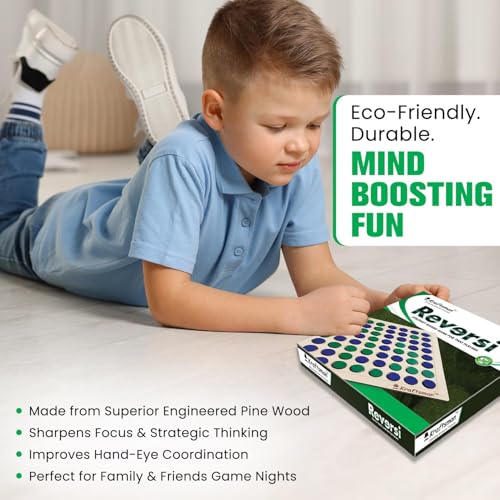 Image of Braintastic Wooden Reversi Board Game | Flip The Coin Game | 2 Players Board Game for All Age Groups|Reversi Wooden Game Super Fun to Play