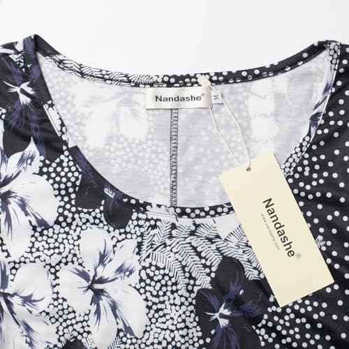 Image of Nandashe Womens 3 /4 Sleeves Floral Tunic Shirts Summer Casual Dressy Blouse Tops