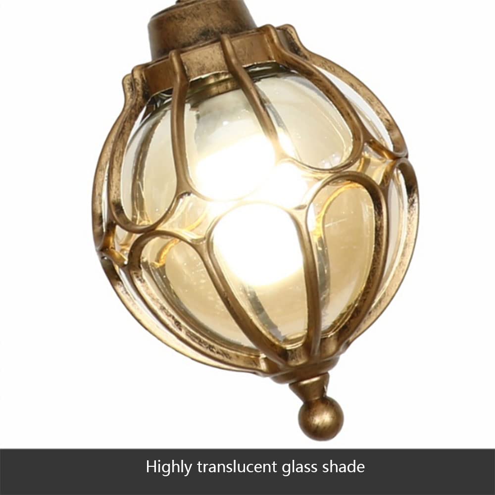 lampy wiszące, Czarny metal z przezroczystą szklaną kulą w aluminiowej klatce, zewnętrzna latarnia do altany, wejścia, patio, ciekawe życie, wnętrz