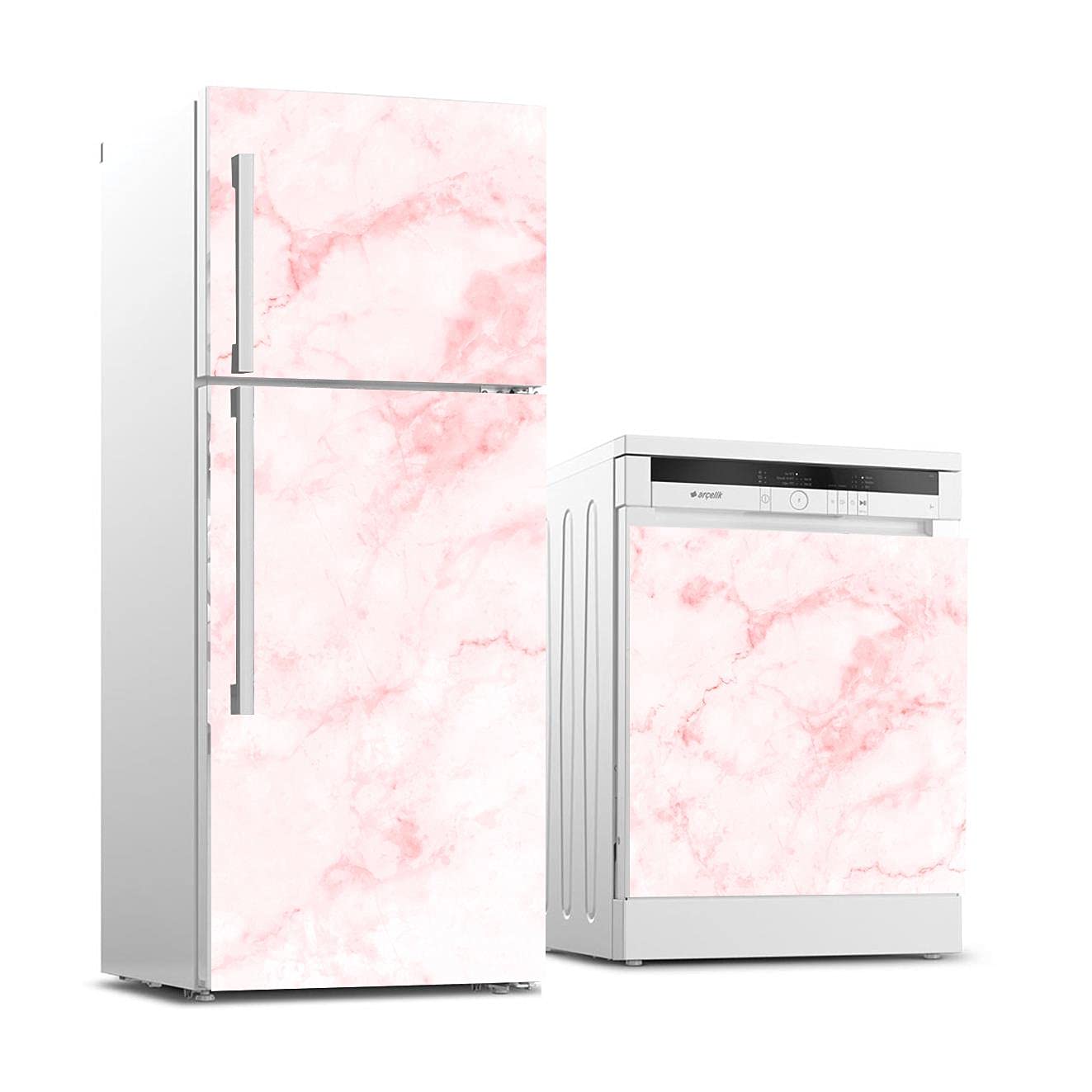 Buzdolabı ve Bulaşık Makinası Beyaz Eşya Sticker Kaplama Pembe Mermer Nature