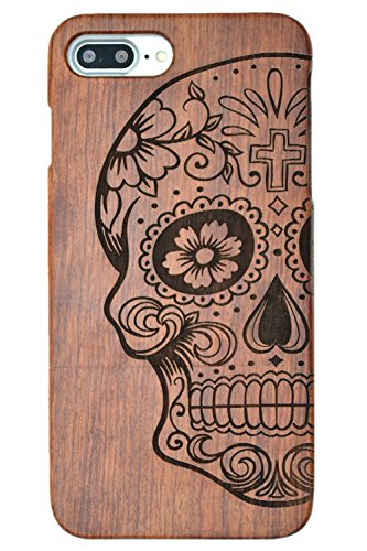 Holzsammlung® iPhone 8 Plus/iPhone 7 Plus Funda de Madera - Cráneo de Palo de Rosa - Natural Hecha a Mano de Bambú/Madera Carcasa Case Cover