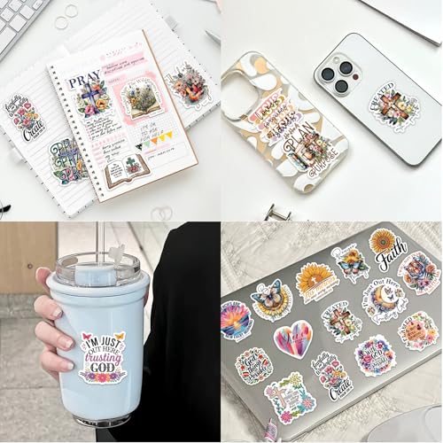 Image of 100 Pcs Christian Faith Stickers | Bible Verse & Inspiration Quotes | Waterproof Vinyl Scrapbook Stickers for Prayer Boards, Vision Board, Journaling